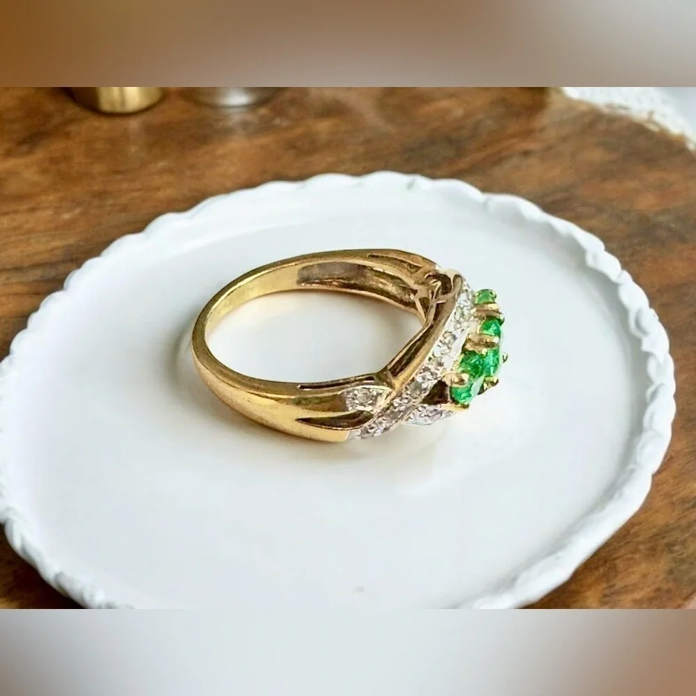 Vintage Emerald & Diamond Gold Over Sterling Silver Ring (7)